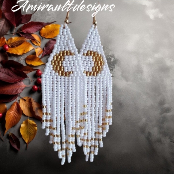 Beaded Earrings long dangly moons - Picture 1 of 2